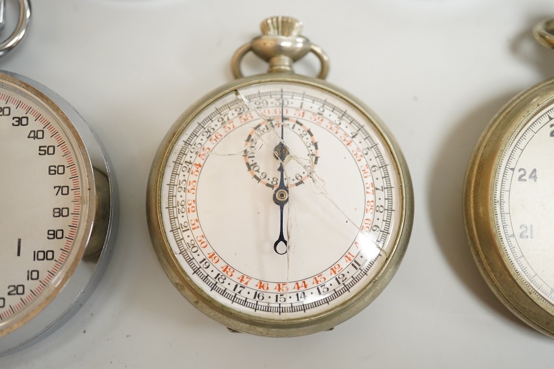 Seven assorted mainly late 20th century base metal cased military stopwatches, including three CWC and a Nero Lemania.
